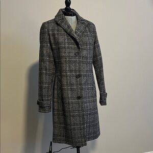 Vince Camuto Black and White Checkered Trench Coat